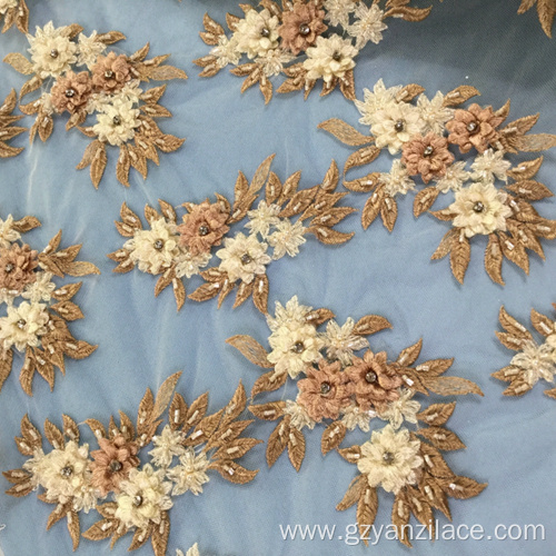 Orange Handmade Stone 3D Flower Fabric